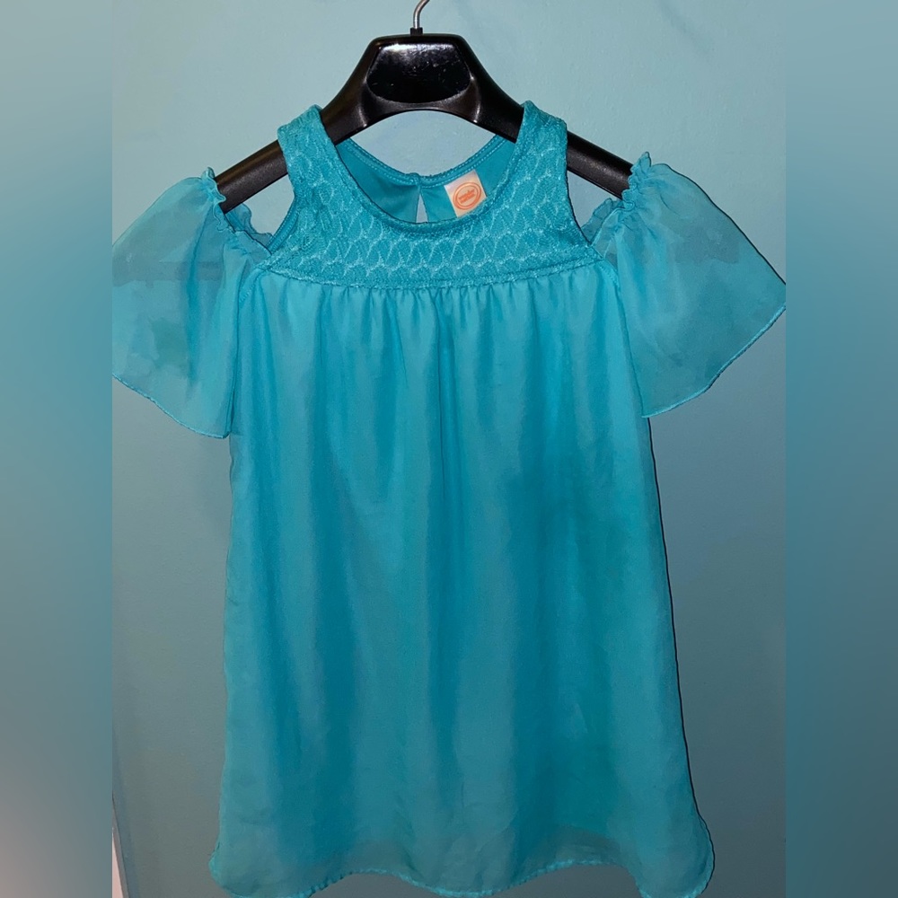 Wonder Nation/turquoise cold shoulder dress/Girls size medium 7/8 EUC